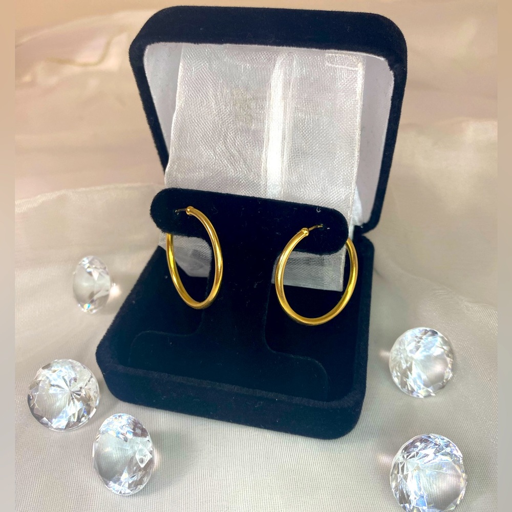 14K YELLOW GOLD classic polished endless hoops REAL GOLD 1”